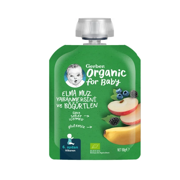 Gerber Organik Muz Yaban Mersini Böğürtlen Elma Püresi 90 G (8'li Paket) ürün görseli 1