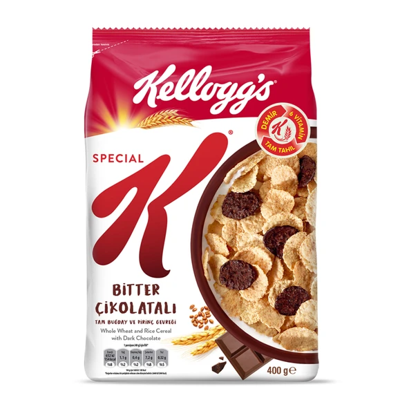Kellogg's Special K Bitter Çikolatalı Tam Buğday ve Pirinç Gevreği 400 G (8'li Paket) ürün görseli 1