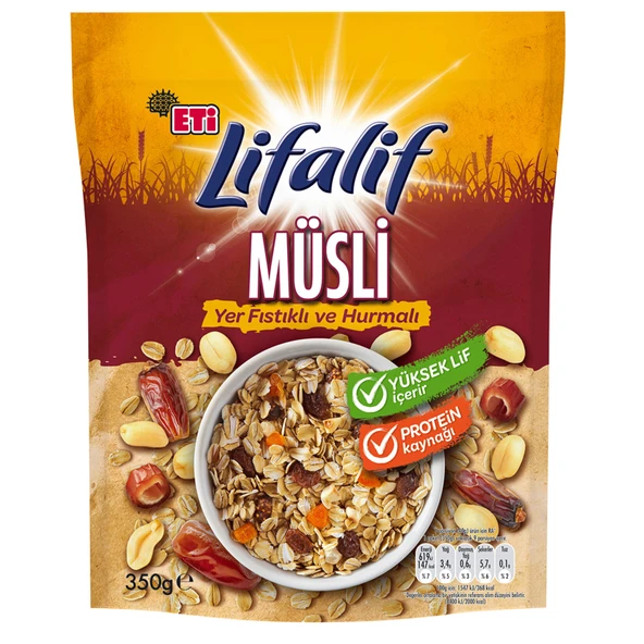 Eti Lifalif Yer Fıstıklı ve Hurmalı Müsli 350 g (5'li Paket) ürün görseli 1