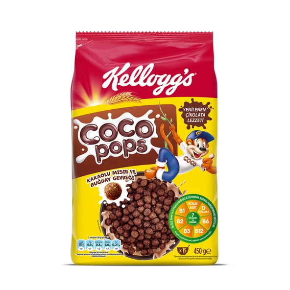 Kellogg's Coco Pops Kakaolu Mısır ve Buğday Gevreği 450 G (3'li Paket) ürün görseli 1