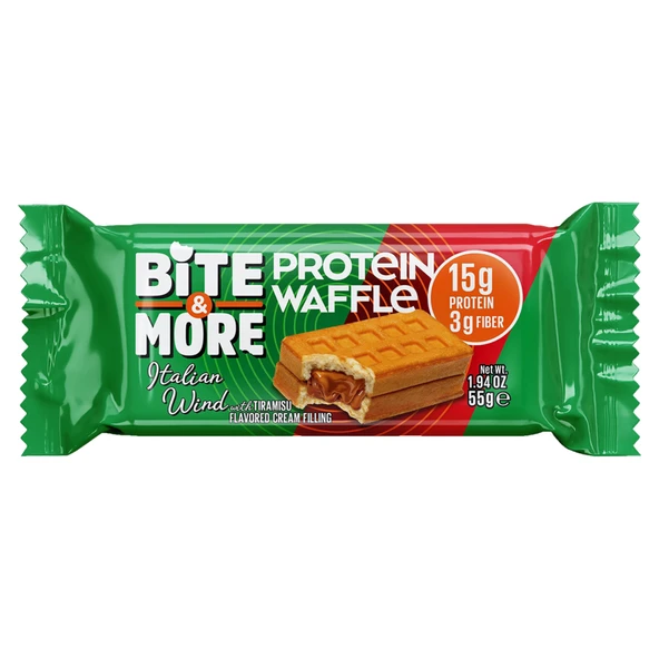 Bite & More Tiramisu Krem Dolgulu Protein Waffle 55 G (8'li Paket) ürün görseli 1