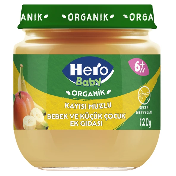 Hero Baby Organik Kayısı Muz Püreli  Kavanoz Mama 120 G (5'li Paket) ürün görseli 1