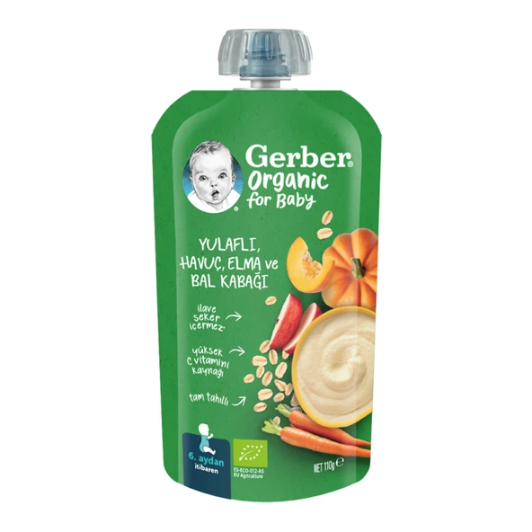 Gerber Organik Yulaf Havuç Elma Bal Kabağı Püresi 110 G (4'li Paket) ürün görseli 1