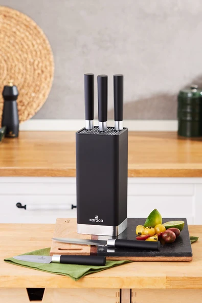 Karaca Skycut 6 Parça Standlı Satırlı Bıçak Seti Siyah ürün görseli 1