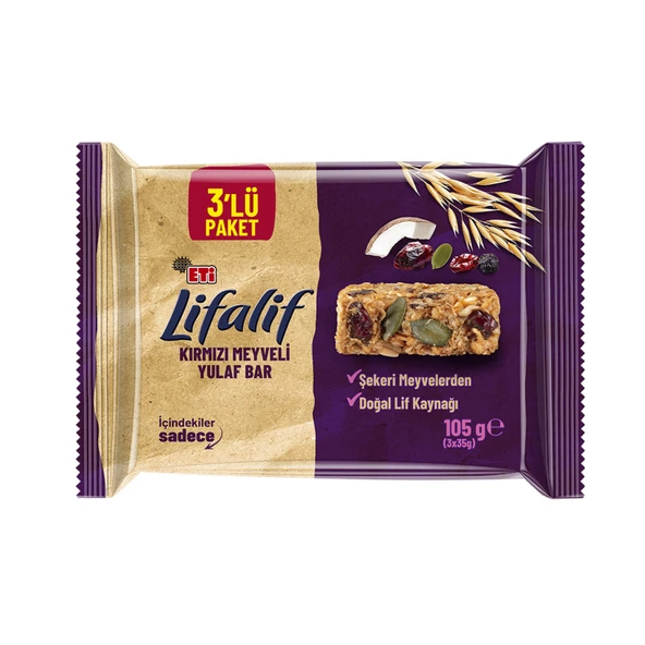 Eti Lifalif Kırmızı Meyveli Yulaf Bar 3 x 35 G (8'li Paket) ürün görseli 1
