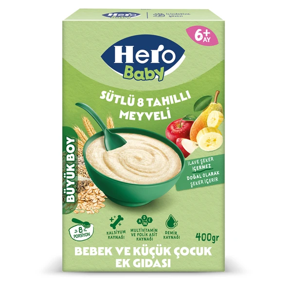 Hero Baby Sütlü 8 Tahıllı Meyveli Ek Besin 400 G (6'li Paket) ürün görseli 1