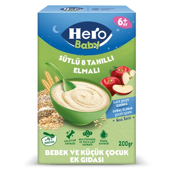 Hero Baby Sütlü 8 Tahıllı Elmalı Ek Besin 200 G (3'li Paket) ürün görseli 1