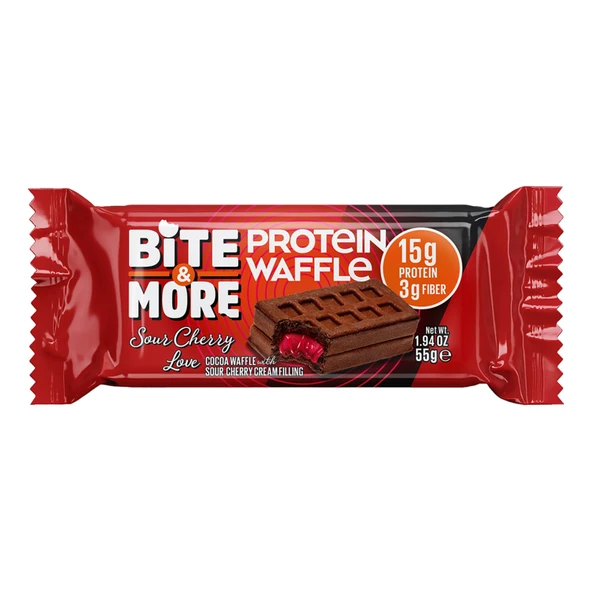 Bite & More Vişne Dolgulu Çikolatalı Protein Waffle 55 G (7'li Paket) ürün görseli 1
