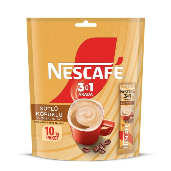 Nescafé 3'ü 1 Arada Sütlü Köpüklü Paket 10 x 17.4 G (6'li Paket) ürün görseli 1