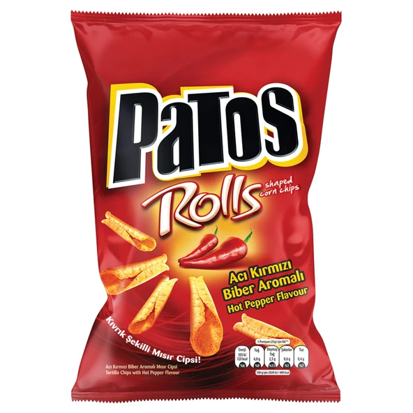 Patos Rolls Acı Kırmızı Biber Aromalı Mısır Cipsi 185 G (5'li Paket) ürün görseli 1