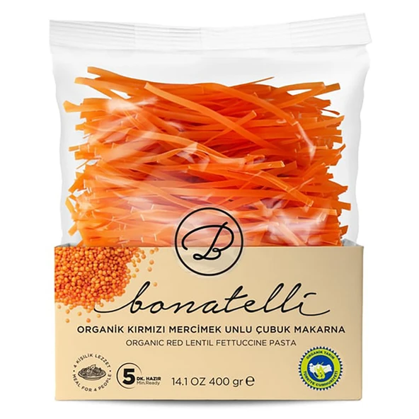 Bonatelli Organik Kırmızı Mercimekli Çubuk Makarna 400 G (3'li Paket) ürün görseli 1