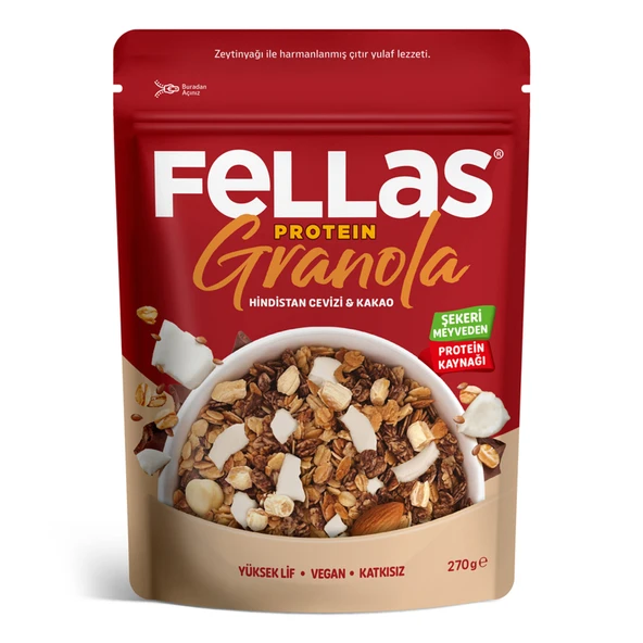 Fellas Vegan Protein Granola Hindistan Cevizi & Kakao 270G (6'li Paket) ürün görseli 1