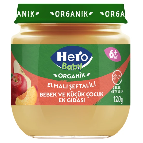 Hero Baby Organik Elma Şeftali Püreli Kavanoz Mama 120 G (5'li Paket) ürün görseli 1