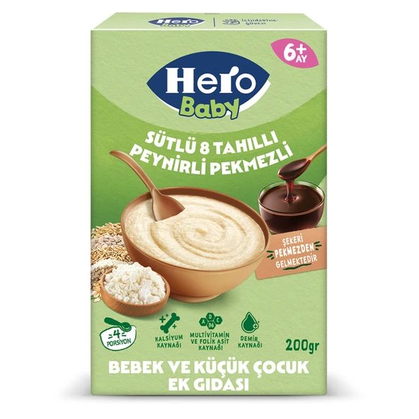Hero Baby Sütlü 8 Tahıllı Peynirli Pekmezli Ek Besin 200 G (7'li Paket) ürün görseli 1