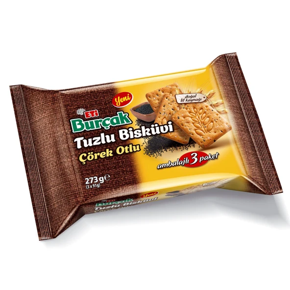 Eti Burçak Tuzlu Çörek Otlu Bisküvi 3 x 91 G (5'li Paket) ürün görseli 1