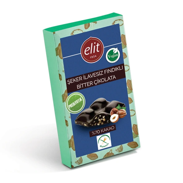 Elit Fındıklı Şeker İlavesiz Prebiyotik Bitter Çikolata 60 G (4'li Paket) ürün görseli 1