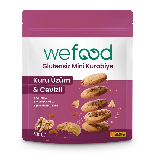 Wefood Kuru Üzüm & Ceviz Glutensiz Mini Kurabiye 60 G (6'li Paket) ürün görseli 1