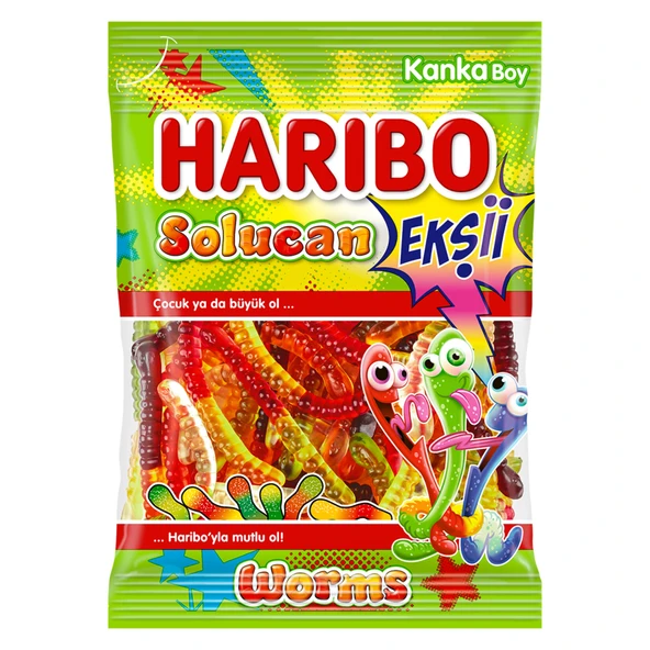 Haribo Ekşili Solucan Karışık Yumuşak Şekerleme 70 G (8'li Paket) ürün görseli 1