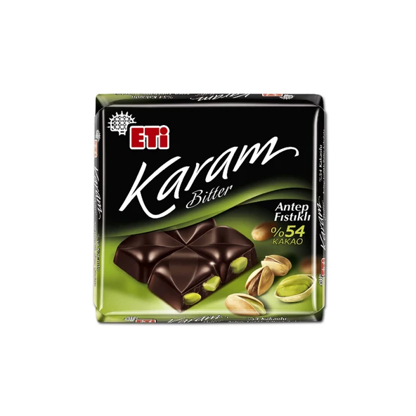 Eti Karam %54 Kakaolu Antep Fıstıklı Bitter Çikolata 60 g (7'li Paket) ürün görseli 1