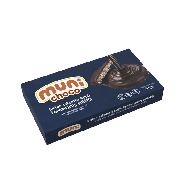Muni Choco Şeker İlavesiz Bitter Çikolata Kaplı Karabuğday Patlağı 50 G (8'li Paket) ürün görseli 1