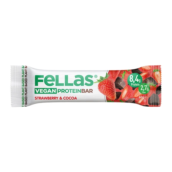 Fellas Vegan Protein Bar Çilek & Kakao 40 G (8'li Paket) ürün görseli 1
