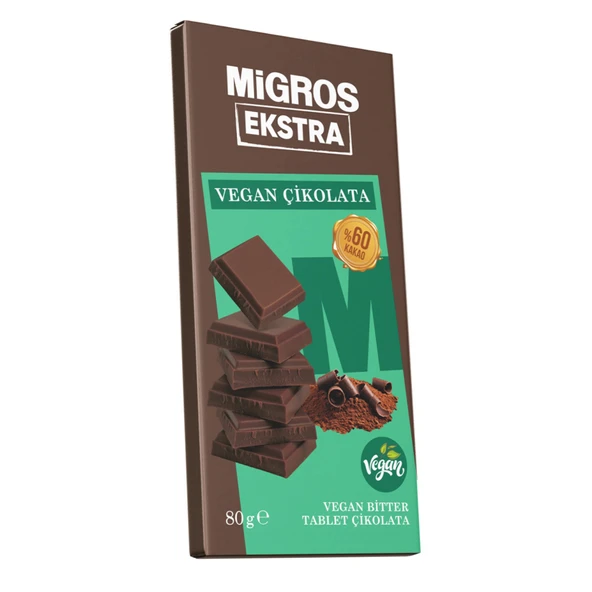 Migros Ekstra Vegan Bitter Tablet Çikolata 80 G (8'li Paket) ürün görseli 1