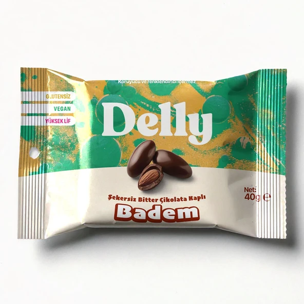 Delly Şekersiz Çikolata Kaplı Badem 40 G (5'li Paket) ürün görseli 1
