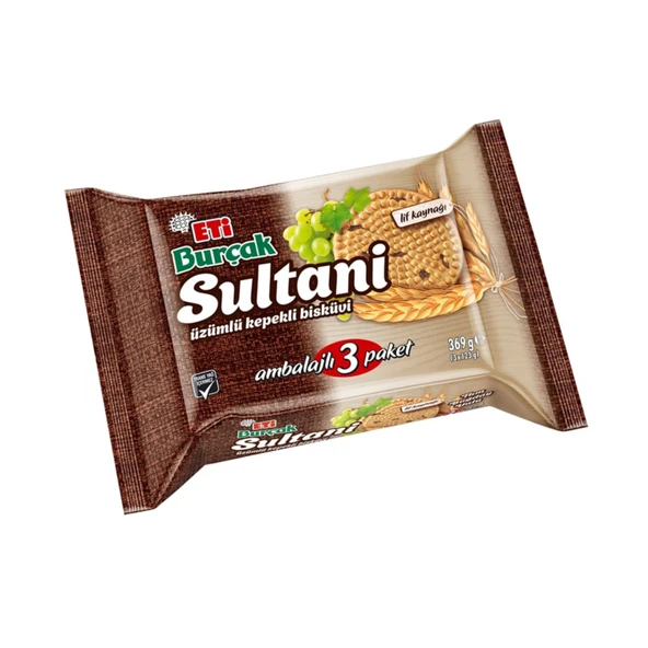 Eti Burçak Sultani Üzümlü Kepekli Bisküvi 3 x 123 G (8'li Paket) ürün görseli 1