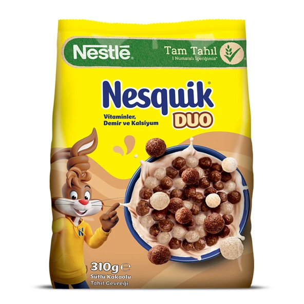 Nestle Nesquik Duo Sütlü Kakaolu Buğday ve Mısır Gevreği 310 G (8'li Paket) ürün görseli 1