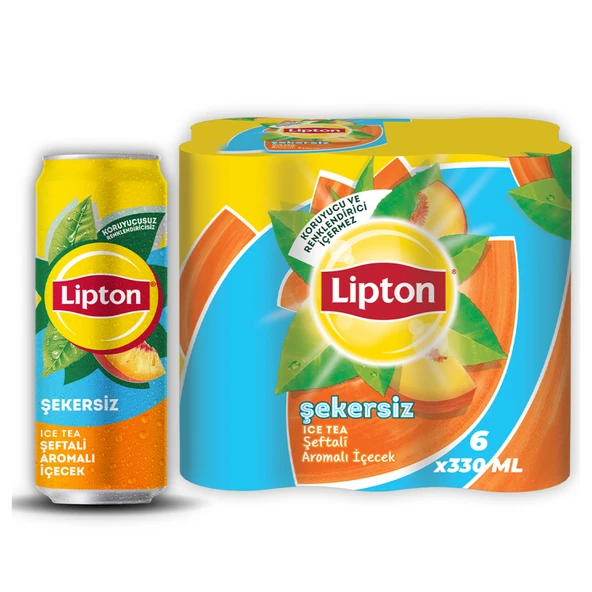 Lipton Ice Tea Şekersiz Şeftali Aromalı Soğuk Çay Kutu 6 x 330 Ml (7'li Paket) ürün görseli 1