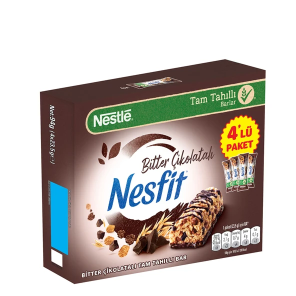 Nestle Nesfit Bitter Çikolatalı Tam Tahıllı Bar 4 x 23.5 G (6'li Paket) ürün görseli 1