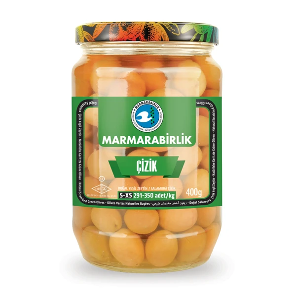 Marmara Birlik Çizik Yeşil Zeytin 291-350Adet/ Kg 400G (5'li Paket) ürün görseli 1