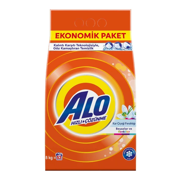 Alo Toz Çamaşır Deterjanı Kar Çiçeği Ferahlığı Beyazlar ve Renkliler Aqua Pudra 8 Kg (8'li Paket) ürün görseli 1