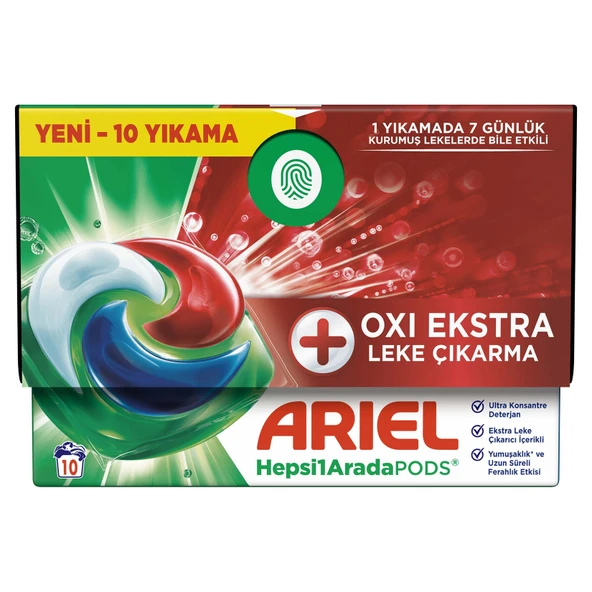 Ariel Hepsi1Arada PODS® Oxi Extra Leke Çıkarma Kapsül Çamaşır Deterjanı Beyazlar ve Renkliler 10 Yıkama 245 G (8'li Paket) ürün görseli 1