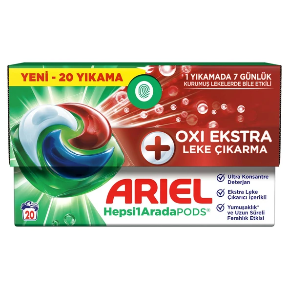 Ariel Hepsi1Arada PODS® Oxi Extra Leke Çıkarma Kapsül Çamaşır Deterjanı Beyazlar ve Renkliler 20 Yıkama 490 G (5'li Paket) ürün görseli 1