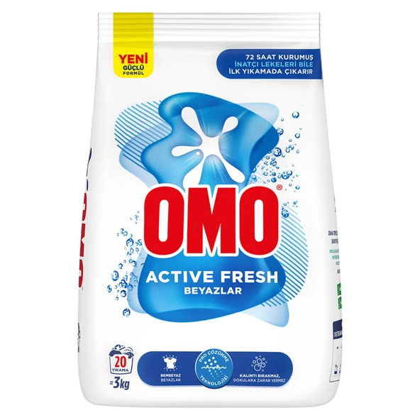 Omo Active Fresh Beyazlar Toz Çamaşır Deterjanı 3 KG 20 yıkama  (8'li Paket) ürün görseli 1