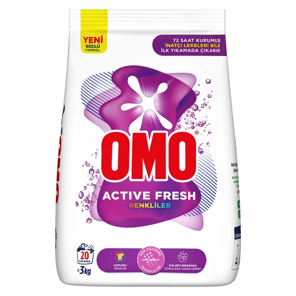 Omo Active Fresh Toz Çamaşır Deterjanı Renkliler 3 KG 20 Yıkama (8'li Paket) ürün görseli 1