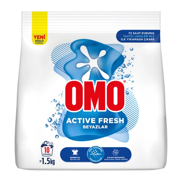 Omo Active Fresh Beyazlar Toz Deterjan 10 Yıkama 1.5 Kg (8'li Paket) ürün görseli 1