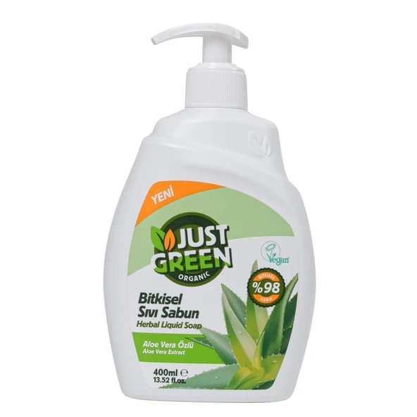 Just Green Organic Aloe Veralı Sıvı Sabun 400 Ml (8'li Paket) ürün görseli 1