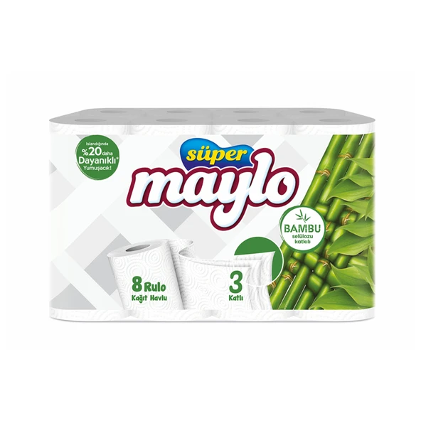 Süper Maylo Bambu Katkılı Kağıt Havlu 8'li (8'li Paket) ürün görseli 1