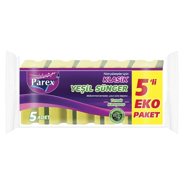Parex Klasik Yeşil Oluklu Sünger 5'li Eko Paket (7'li Paket) ürün görseli 1