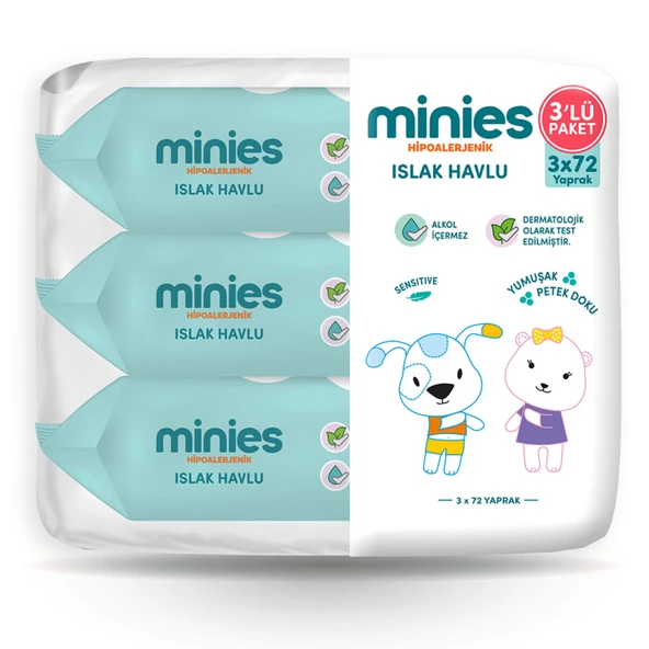 Minies Islak Havlu 3x72'li (4'li Paket) ürün görseli 1