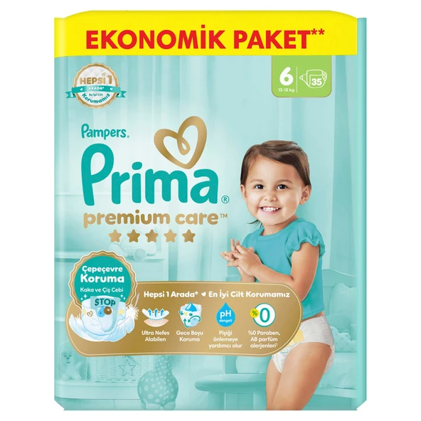Prima Bebek Bezi Premium Care 6 Beden 13-18 Kg 35 Adet (2'li Paket) ürün görseli 1