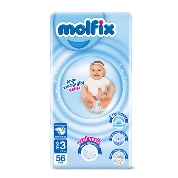 Molfix Avantajlı Paket 3 Beden Midi 4-9 Kg 56'lı (7'li Paket) ürün görseli 1