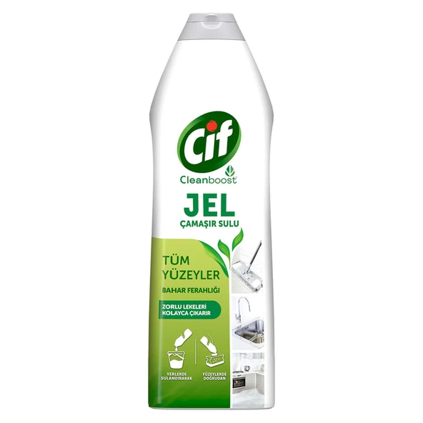 Cif Jel Yüzey Temizleyici Cleanboost Tüm Yüzeyler İçin Leke Çıkarıcı Çamaşır Sulu Bahar Ferahlığı 750 ML (8'li Paket) ürün görseli 1
