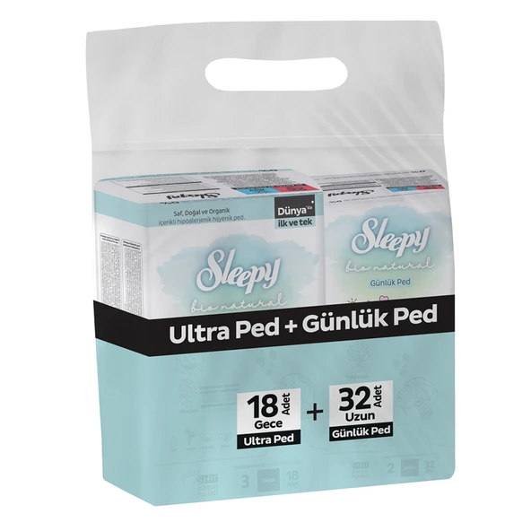 Sleepy Bio Ultra Gece Ped 18'li  + Günlük Ped 32'li (7'li Paket) ürün görseli 1