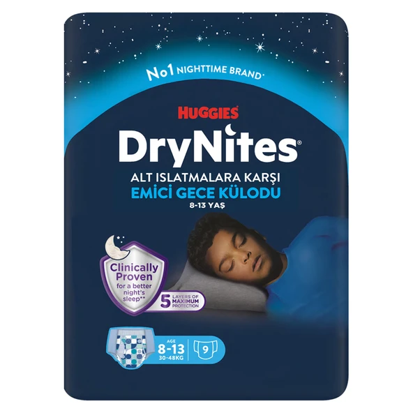 Huggies Drynites Gece Külodu Erkek 8-13 Yaş 9'lu (8'li Paket) ürün görseli 1
