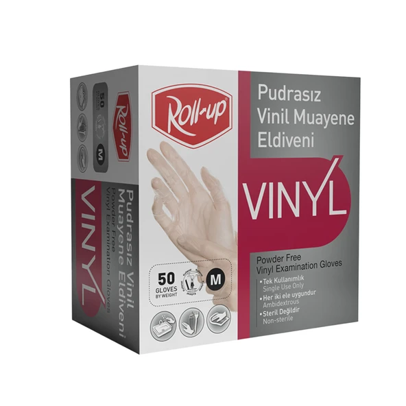 Roll-Up Vinil Muayene Eldiveni Pudrasız 50'li (8'li Paket) ürün görseli 1