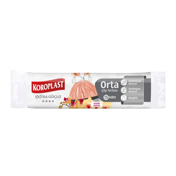 Koroplast Orkide Kokulu Büzgülü Orta Çöp Torbası 15'li (7'li Paket) ürün görseli 1