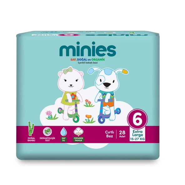 Minies Bebek Bezi Extra Large 6 Beden 15-27 Kg 28'li (8'li Paket) ürün görseli 1
